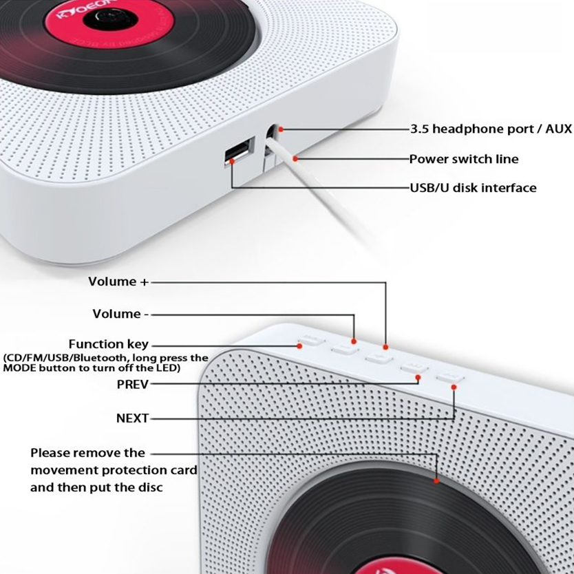 Lecteur CD Bluetooth, Lecteur CD Portable Fixé Au Mur