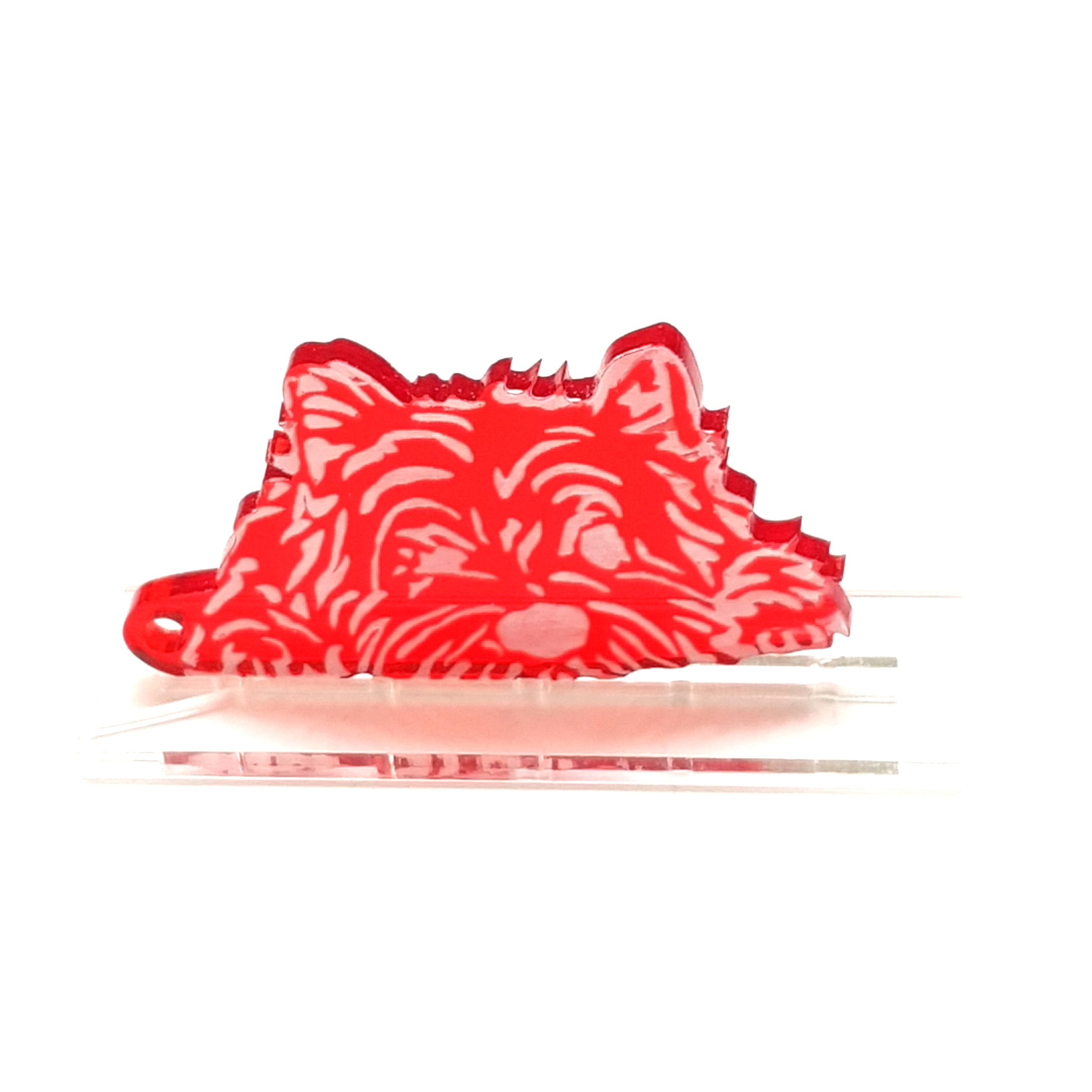 Westi, silouhette gravée sur cristal rouge