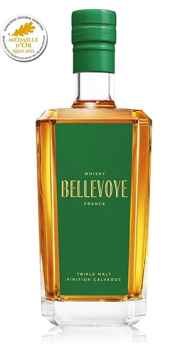 bouteille whisky bellevoye calvado vert finition triple malt