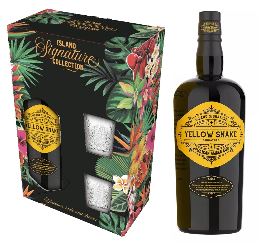Coffret Rhum YELLOW SNAKE 40 % | 2 Verres de Dégustation | Rhum de Jamaïque