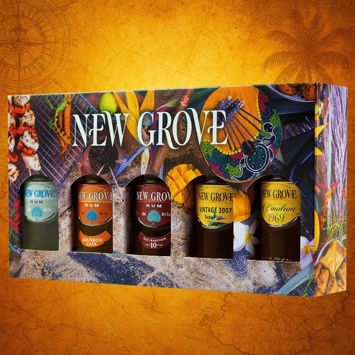 NEW GROVE Coffret Rhums | 5 Mignonnettes de 5cl | Rhum de l’Île Maurice