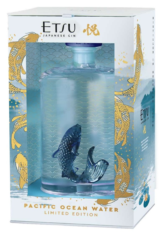 ETSU Pacific Ocean Water 45 %  Limited Edition - Carpe Koï en Verre Soufflé  Gin Japonais