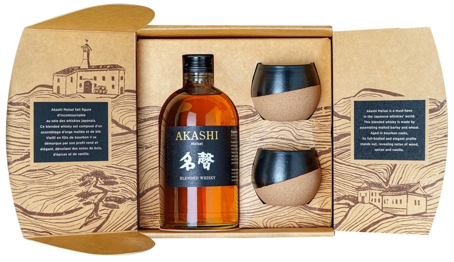 AKASHI Meïsei 40 % | Coffret Dégustation - 2 verres en Porcelaine | Whisky Japonais