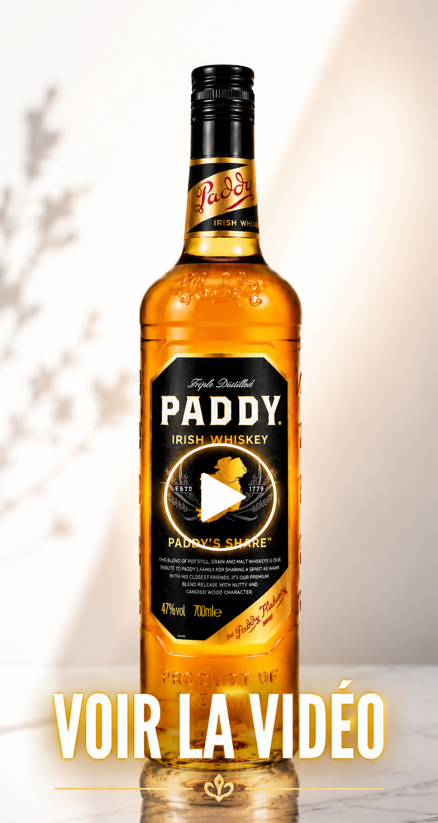 PADDYS SHARE 47% | Whiskey Irlandais Vieilli en Fûts de Sherry