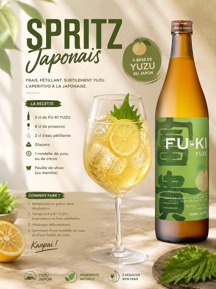 Spritz japonais cocktail FU-KI Yuzu Saké Saké japonais