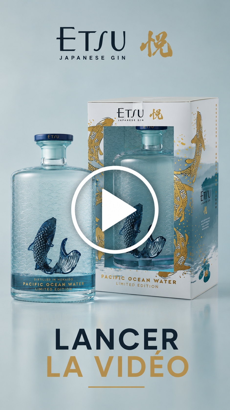 ETSU Pacific Ocean Water 45 % | Limited Edition - Carpe Koï en Verre Soufflé | Gin Japonais