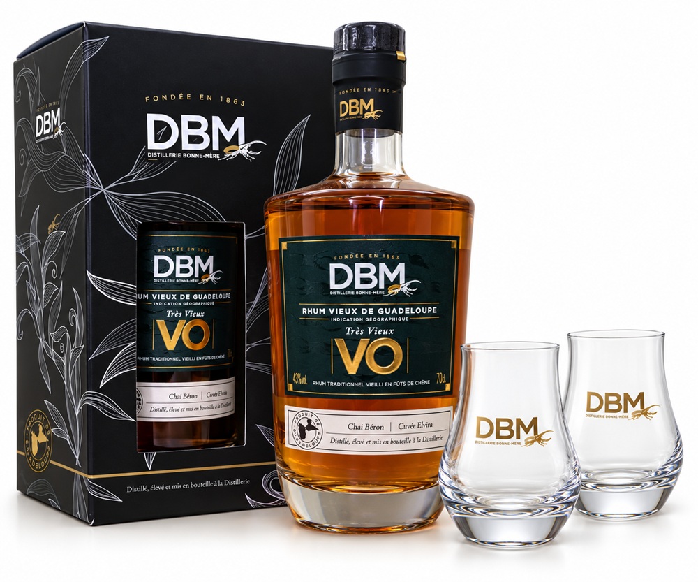 DBM VO 43 % | Coffret Rhum   2 Verres | Rhum Vieux de Guadeloupe