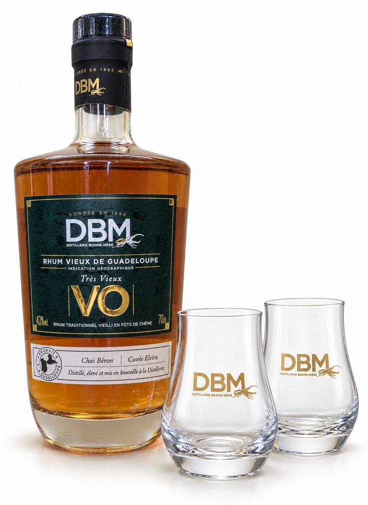 DBM VO 43 % | Coffret Rhum   2 Verres | Rhum Vieux de Guadeloupe