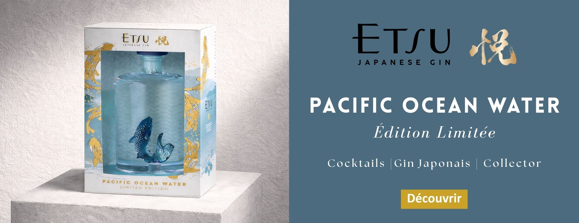 ETSU Pacific Ocean Water 45 % | Limited Edition - Carpe Koï en Verre Soufflé | Gin Japonais