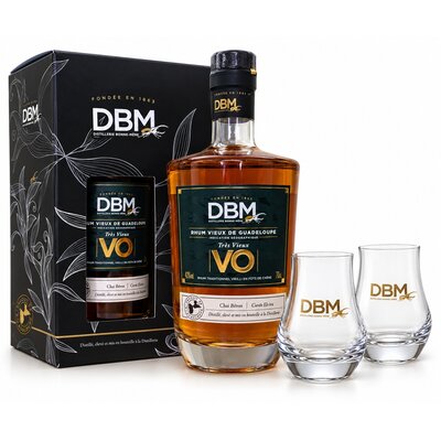 DBM VO 43 % | Coffret Rhum   2 Verres | Rhum Vieux de Guadeloupe