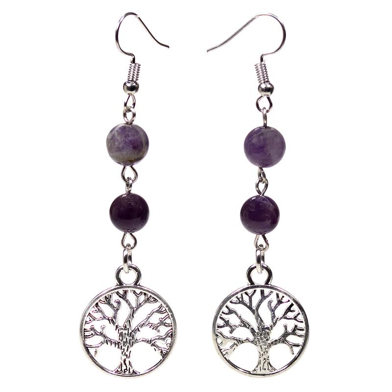 boucles d'oreilles fluorite et améthyste avec arbre de vie