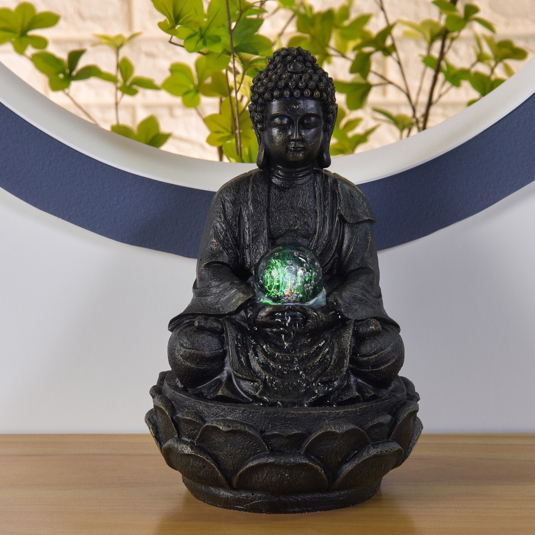 Fontaine D'Intérieur Bouddha Avec Éclairage | 13,3 X 17 Cm Led Blanc