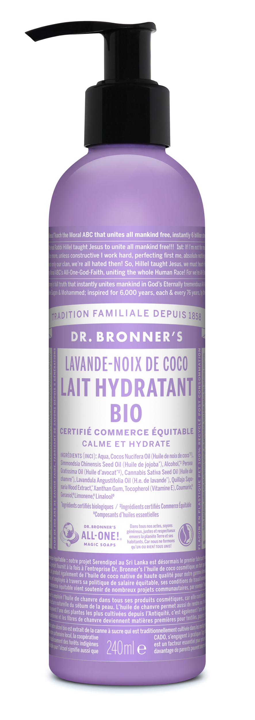 lait hydratant vegan lavande coco dr bronner's veganame