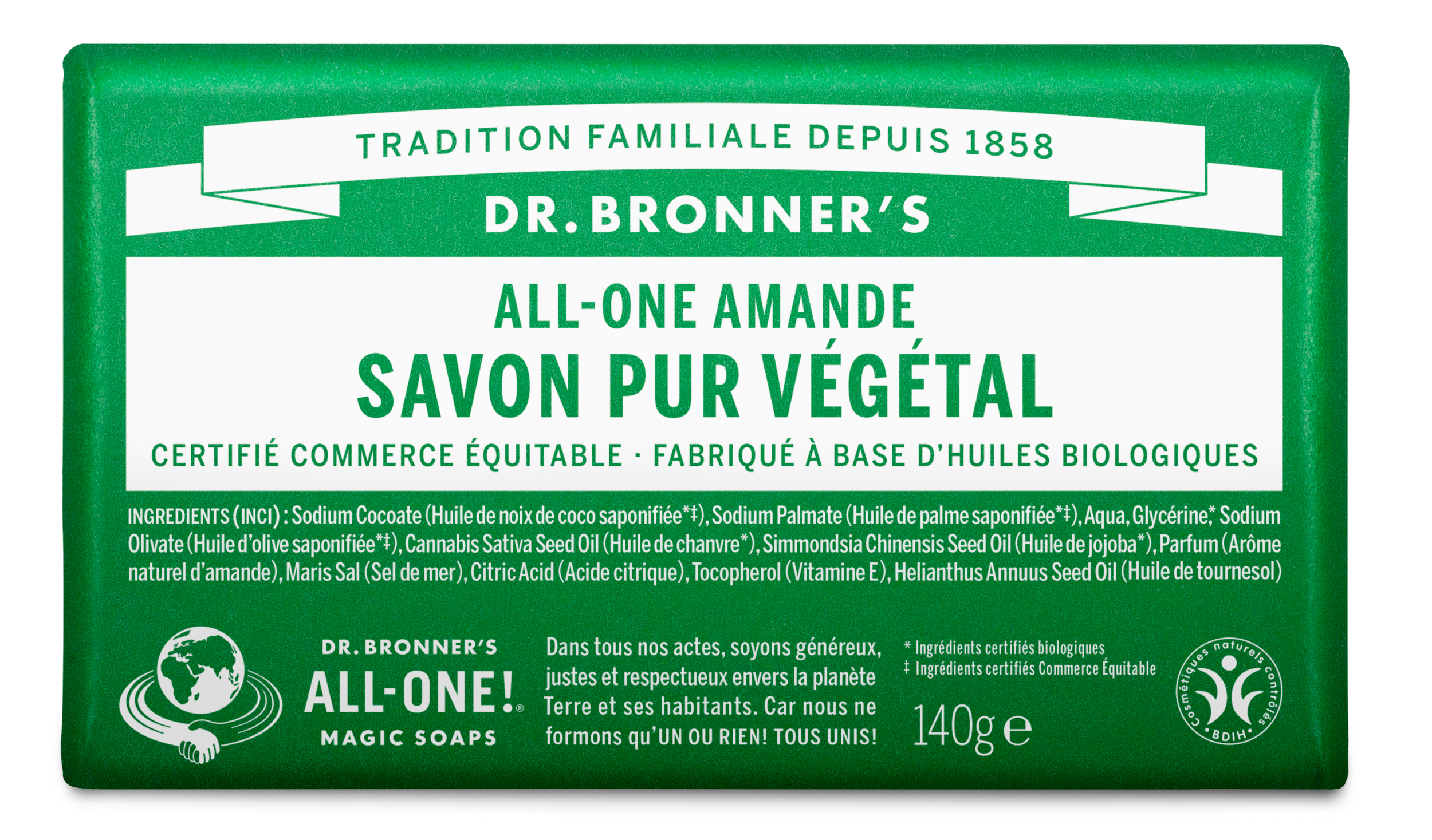savon solide vegan naturel à l'amande dr bronner's veganame