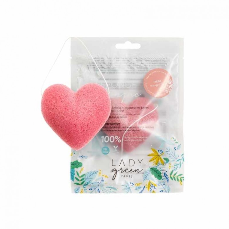 éponge de konjac vegan rose naturelle pour le visage lady green veganame