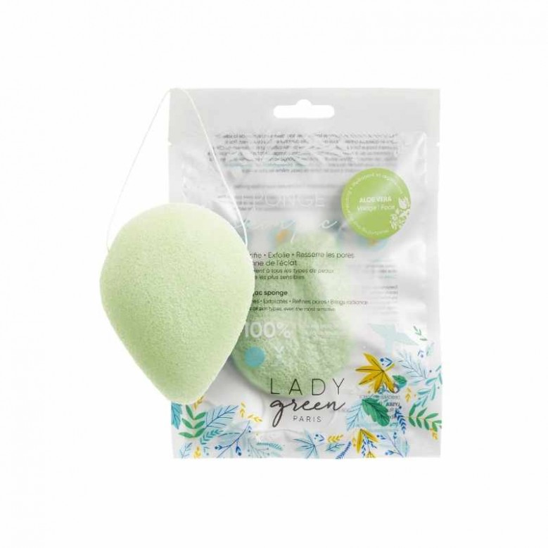 éponge de konjac vegan à l'aloe vera naturelle visage lady green veganame