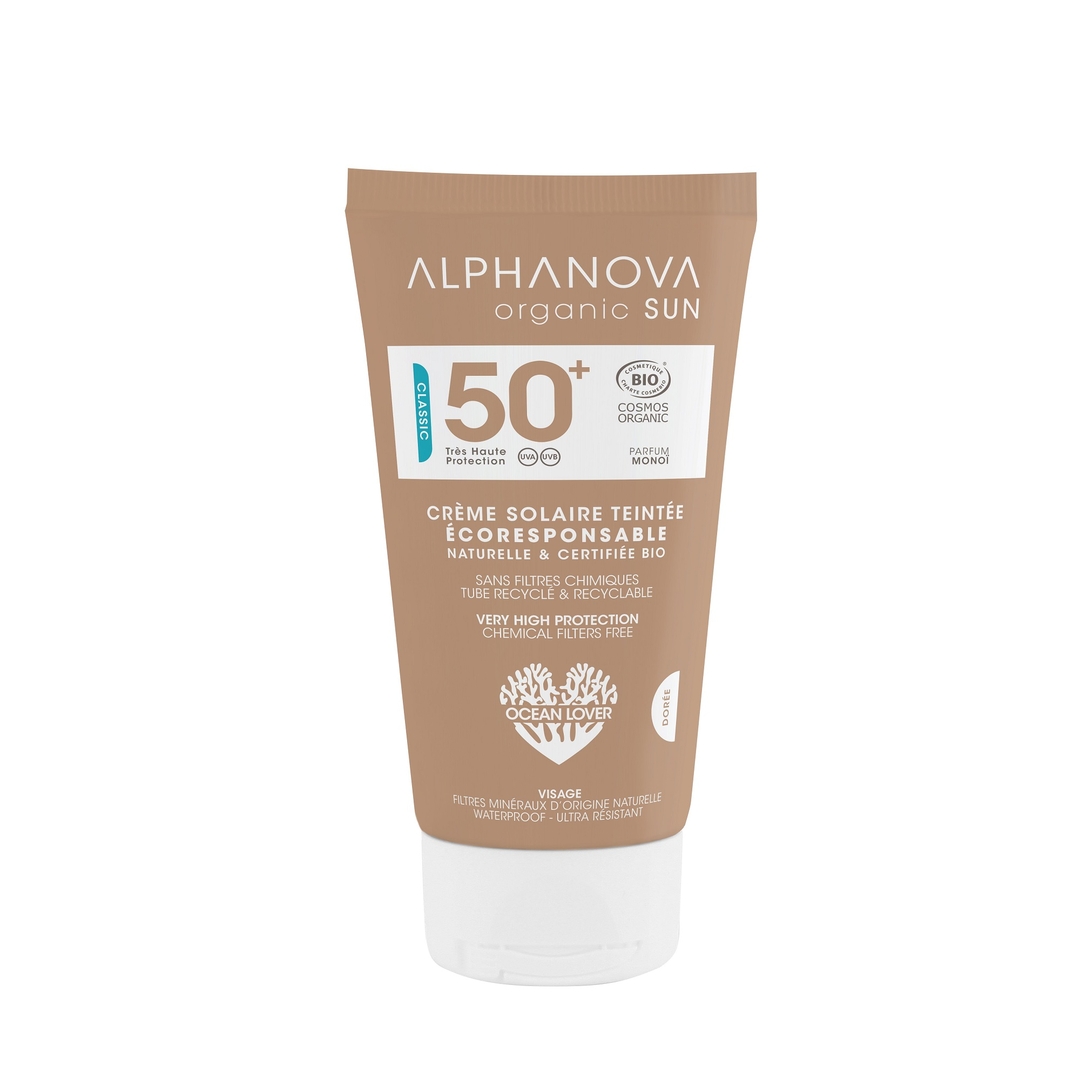 Crème solaire teintée - BIO - SPF50 - Parfum monoï - 50g - ALPHANOVA