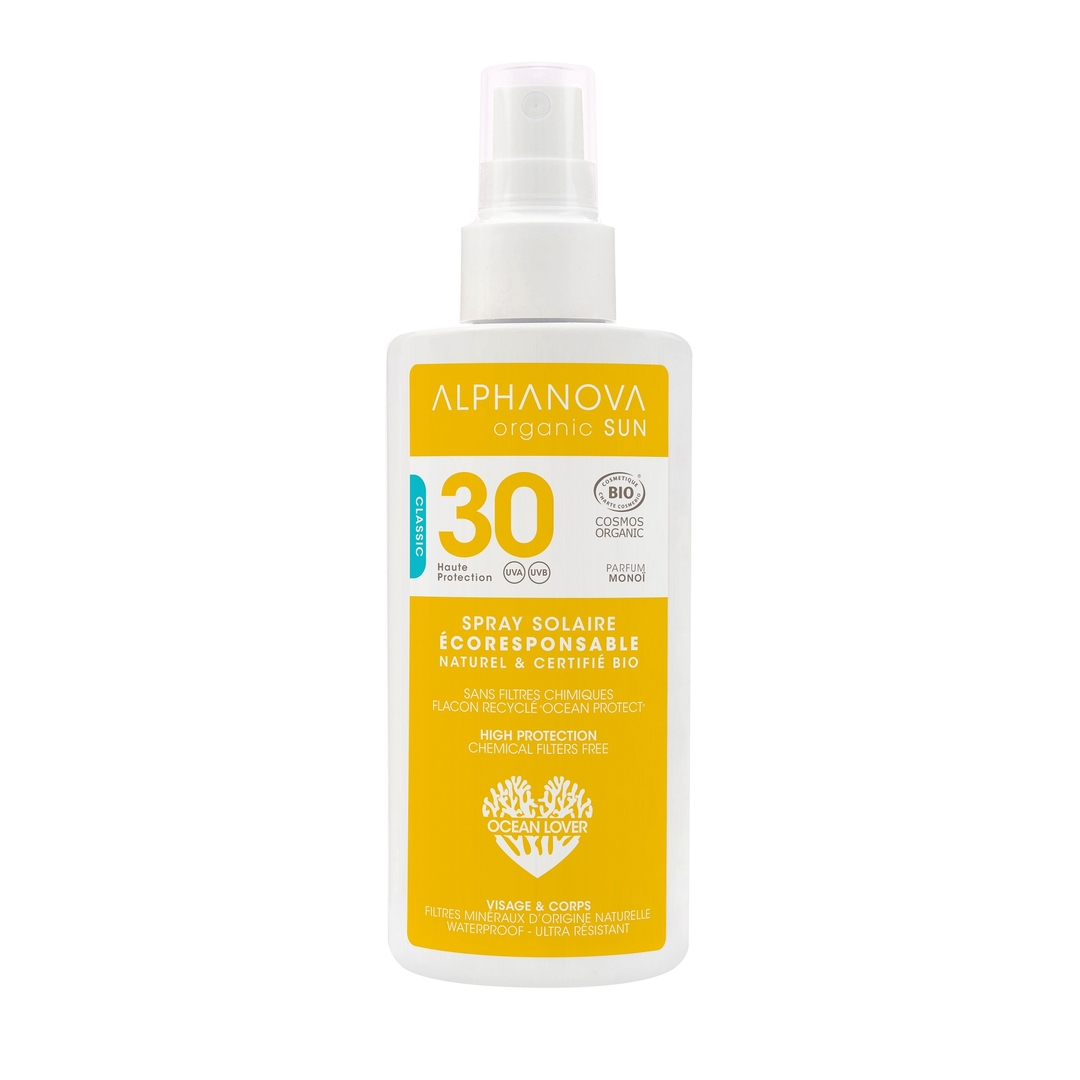 Spray crème solaire - BIO - SPF30 - Parfum monoï - 125g - ALPHANOVA