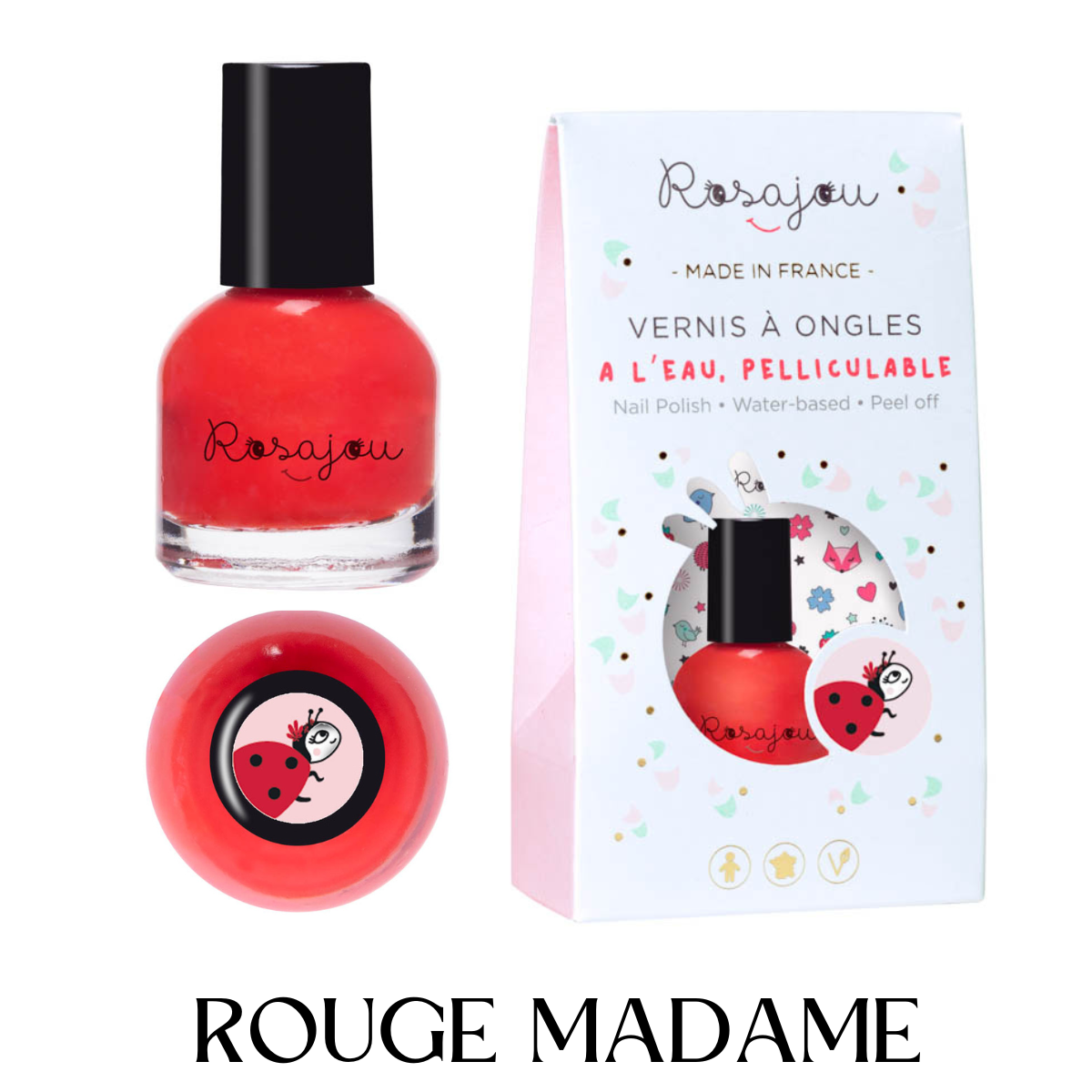 vernis à ongle à leau-pélliculable-petite fille- rouge madame- rosajou-vegan âme