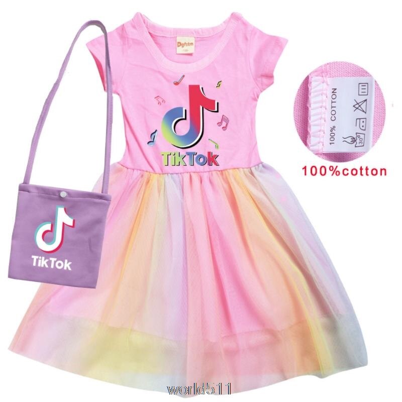 Robe-de-princesse-arc-en-ciel-pour-enfants-tenue-de-f-te-d-anniversaire-avec-sac