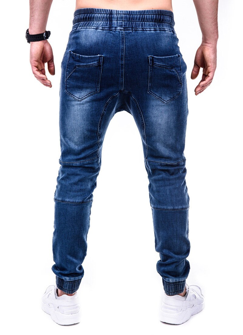 Jean-Vintage-froiss-pour-homme-couleur-unie-bleu-classique-Cargo-poches-fermeture-clair-style-Hip-hop