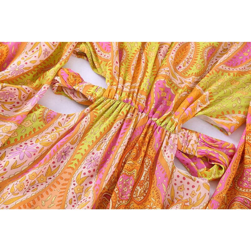 Mini-robe-en-mousseline-de-soie-pour-femmes-Vintage-col-en-V-fermeture-clair-imprim-Floral