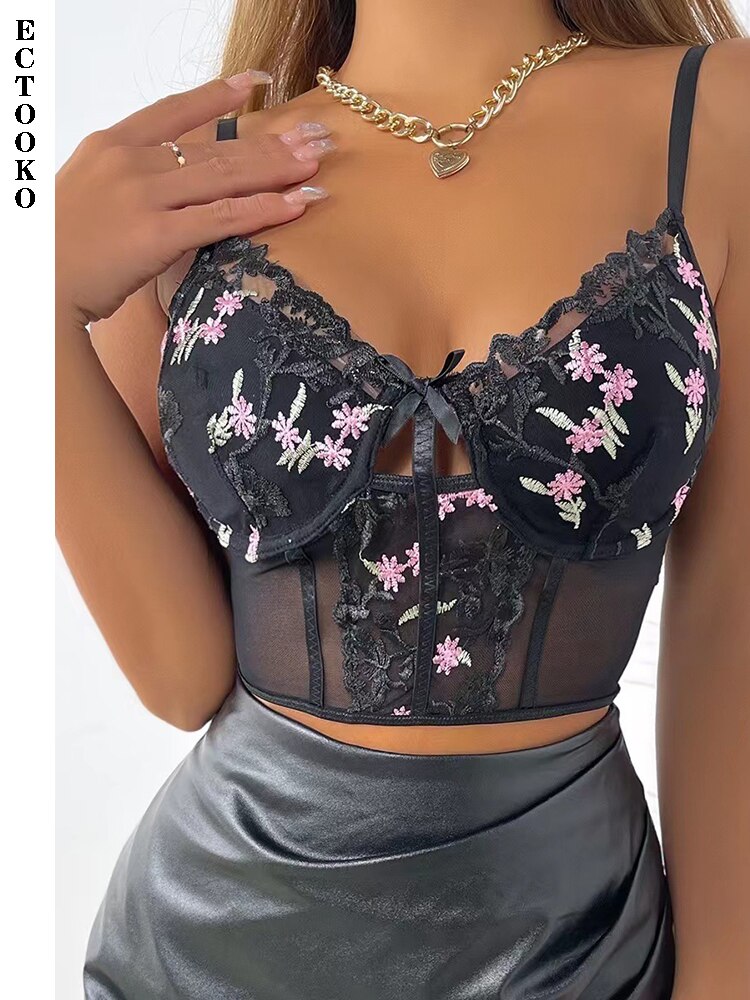 ECTOOKO-soutien-gorge-Push-Up-en-dentelle-pour-femmes-Corset-en-maille-avec-n-ud-brod