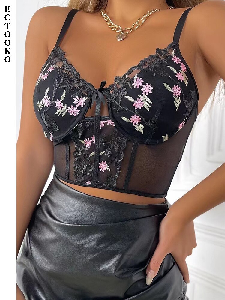 ECTOOKO-soutien-gorge-Push-Up-en-dentelle-pour-femmes-Corset-en-maille-avec-n-ud-brod