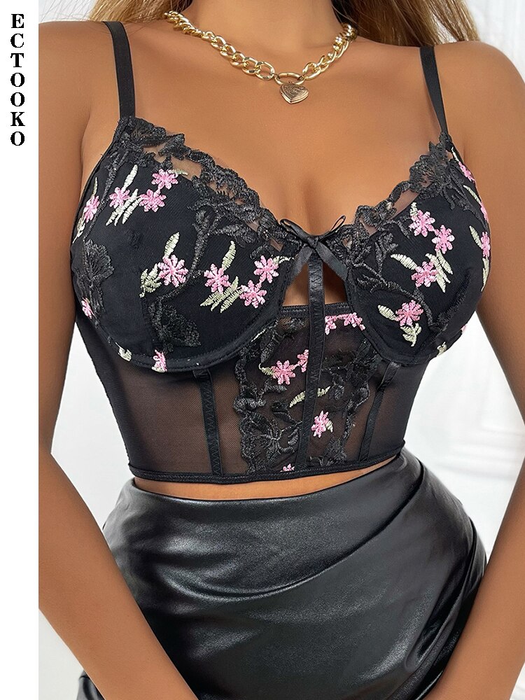 ECTOOKO-soutien-gorge-Push-Up-en-dentelle-pour-femmes-Corset-en-maille-avec-n-ud-brod