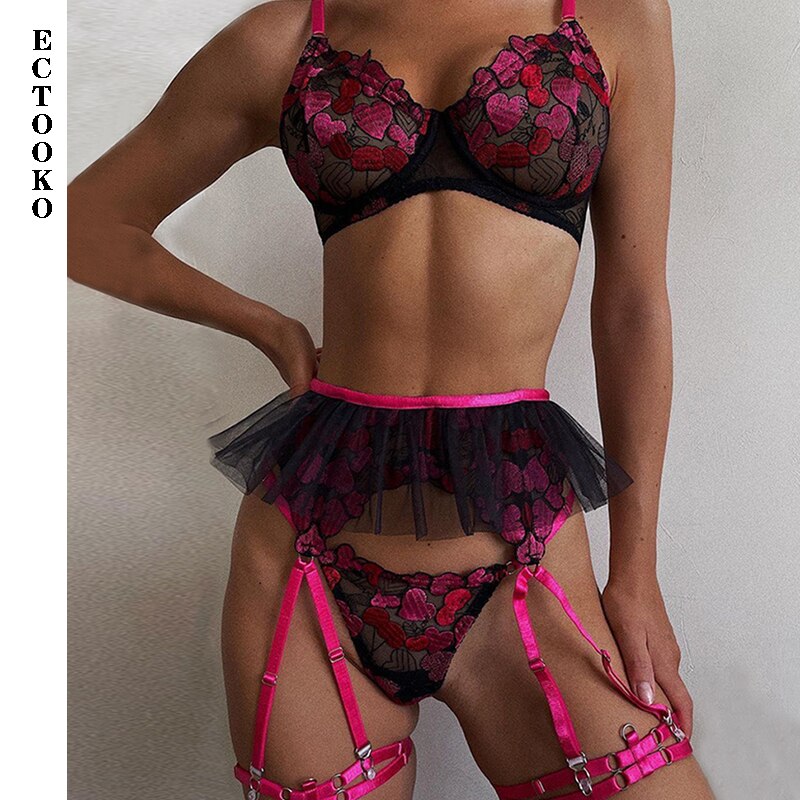 ECTOOKO-Lingerie-rotique-transparente-soutien-gorge-brod-en-forme-de-c-ur-jarretelles-volants-sous-v