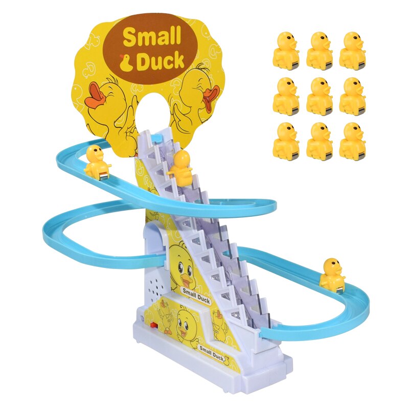 Piste-de-course-sur-Rail-lectrique-pour-enfants-bricolage-petit-canard-escalade-des-escaliers-jouet-figurines