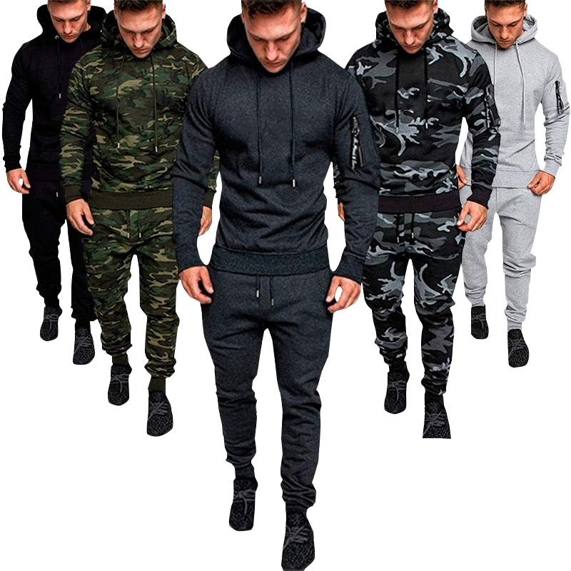 Pour-Homme-Surv-tement-style-Militaire-Ensemble-Pantalon-et-Veste-Capuche-Motifs-Camouflage-Met-en-Valeur