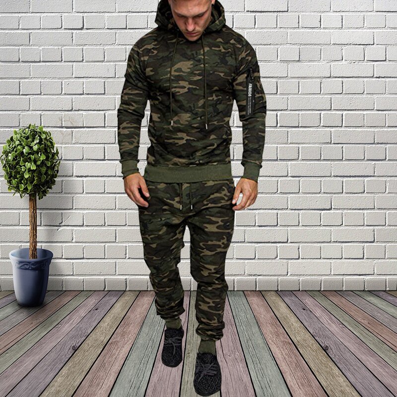 Pour-Homme-Surv-tement-style-Militaire-Ensemble-Pantalon-et-Veste-Capuche-Motifs-Camouflage-Met-en-Valeur