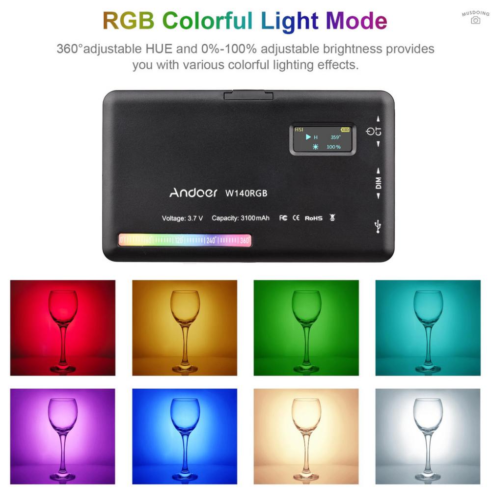 Lampe-de-Studio-vid-o-LED-W140RGB-pleine-couleur-Rechargeable-3100mAh-intensit-variable-2500-9000K