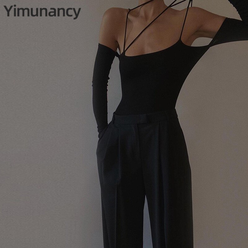 Yimunancy-Body-noir-solide-paules-d-nud-es-pour-Femme-dos-nu-manches-longues-slim-automne