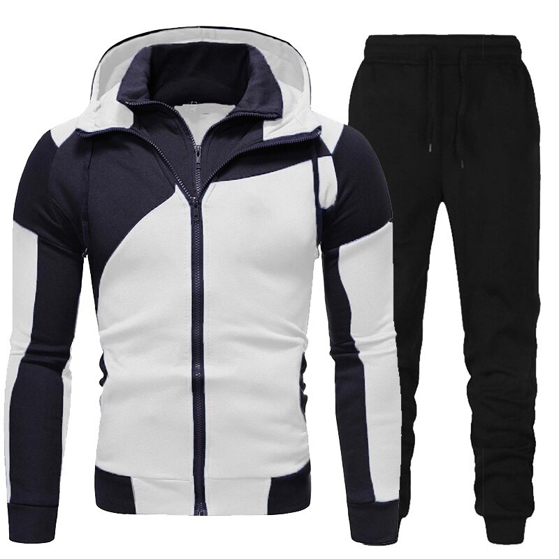 Ensemble-de-surv-tements-pour-hommes-sweat-capuche-manches-longues-fermeture-clair-pantalon-de-Jogging-Patchwork