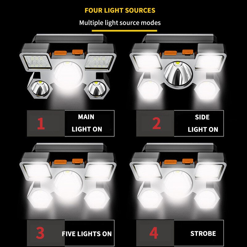 Lampe-frontale-Led-cinq-t-tes-lumi-re-forte-Rechargeable-par-USB-petite-lampe-de-poche