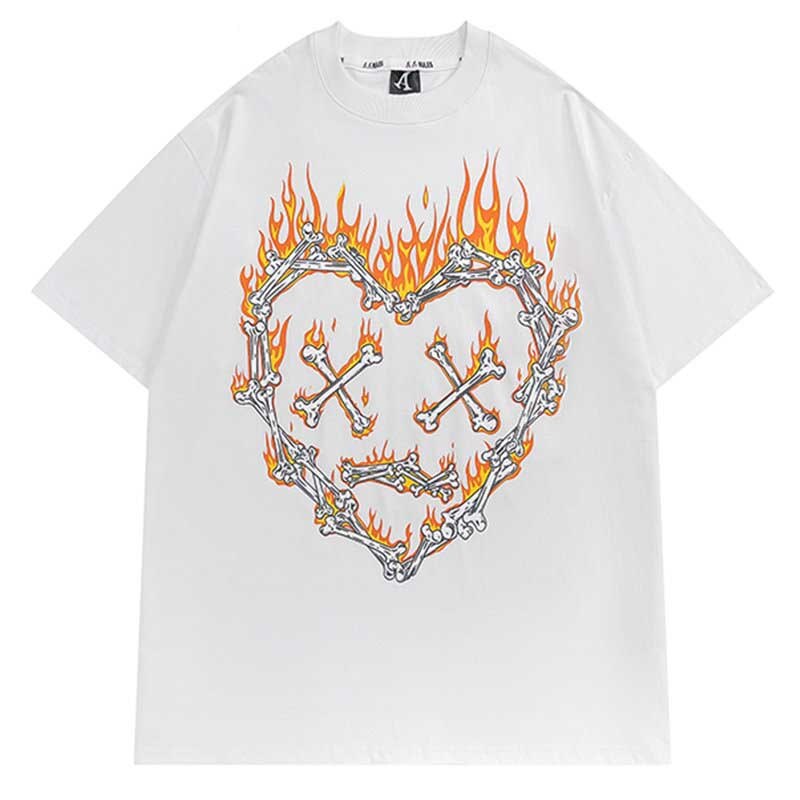 T-shirt-manches-courtes-pour-hommes-Streetwear-Hip-Hop-estival-et-ample-en-coton-avec-flamme