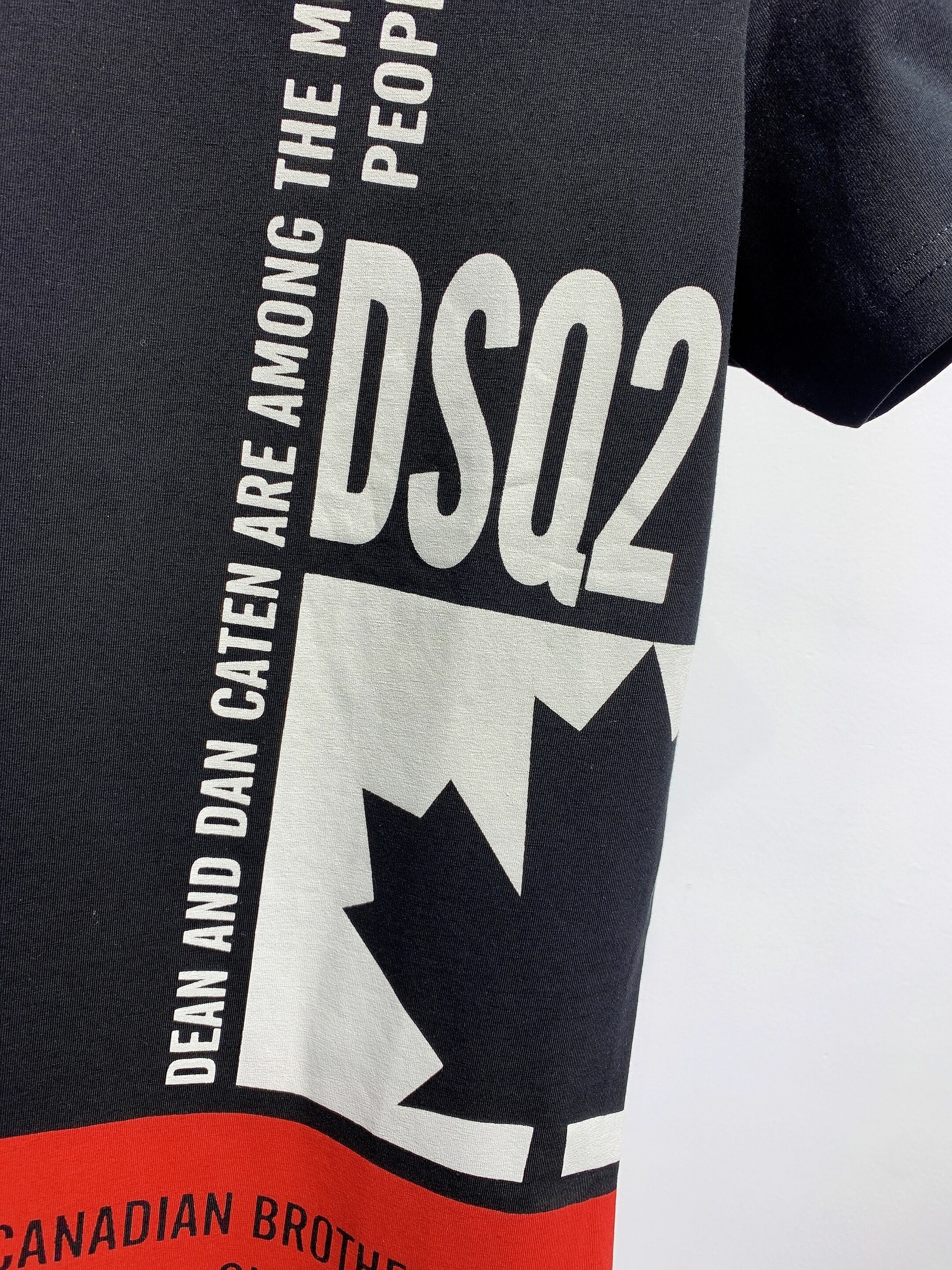 Dsquared2-T-Shirt-col-rond-pour-homme-classique-en-coton-avec-imprim-de-feuilles-d-rable