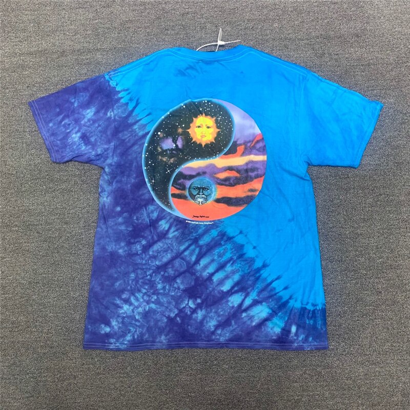 T-shirt-Tie-Dye-bleu-pour-homme-et-femme-de-bonne-qualit-Vintage-avec-impression-soleil