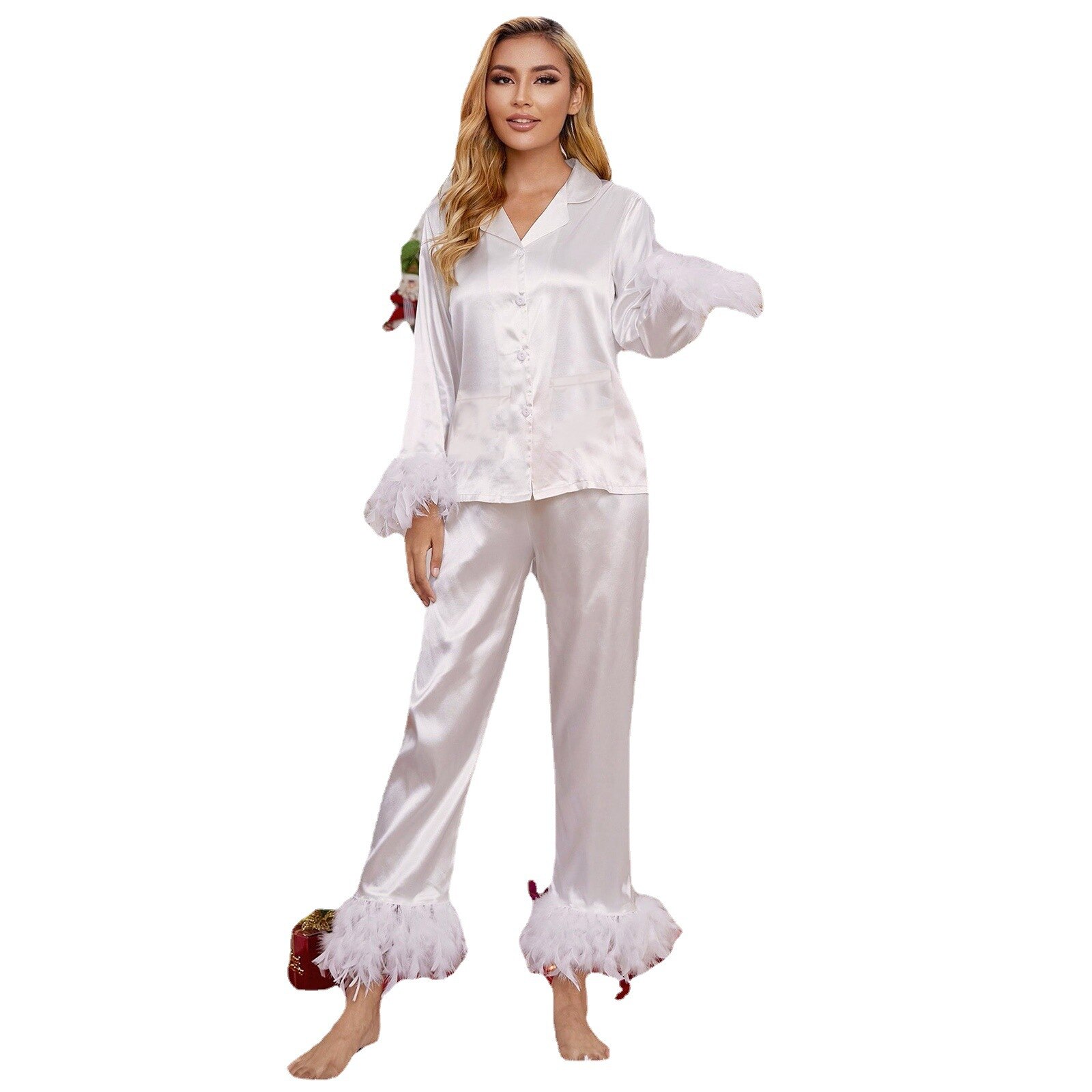 Pyjama-teint-pour-femmes-2-pi-ces-v-tements-de-nuit-d-automne-manches-longues-simple