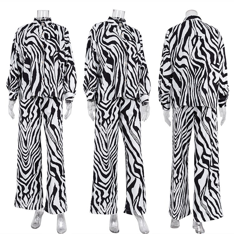 Ensemble-deux-pi-ces-pour-femmes-pyjama-manches-longues-ray-noir-et-blanc-chemisier-pantalon-ample