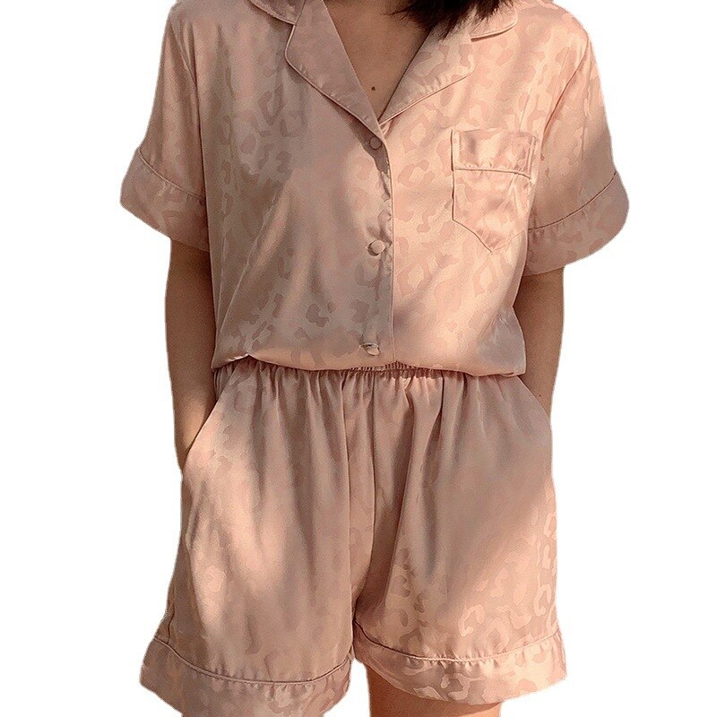 Pyjama-2-pi-ces-pour-femme-haut-manches-courtes-boutonnage-simple-revers-Short-ample-couleur-unie