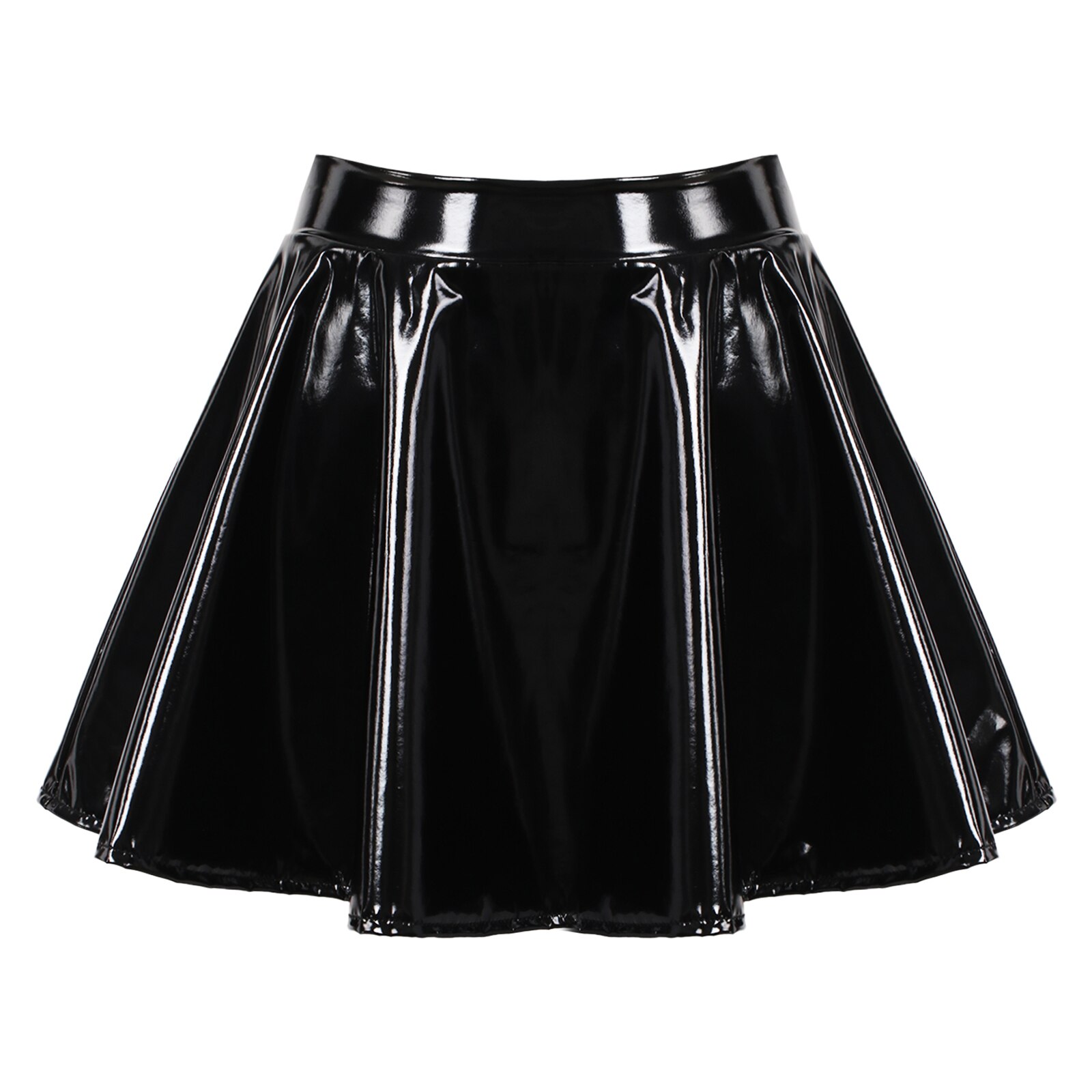 Jupe-pliss-e-en-cuir-et-Latex-pour-femmes-Mini-jupe-de-patineuse-taille-haute-ligne