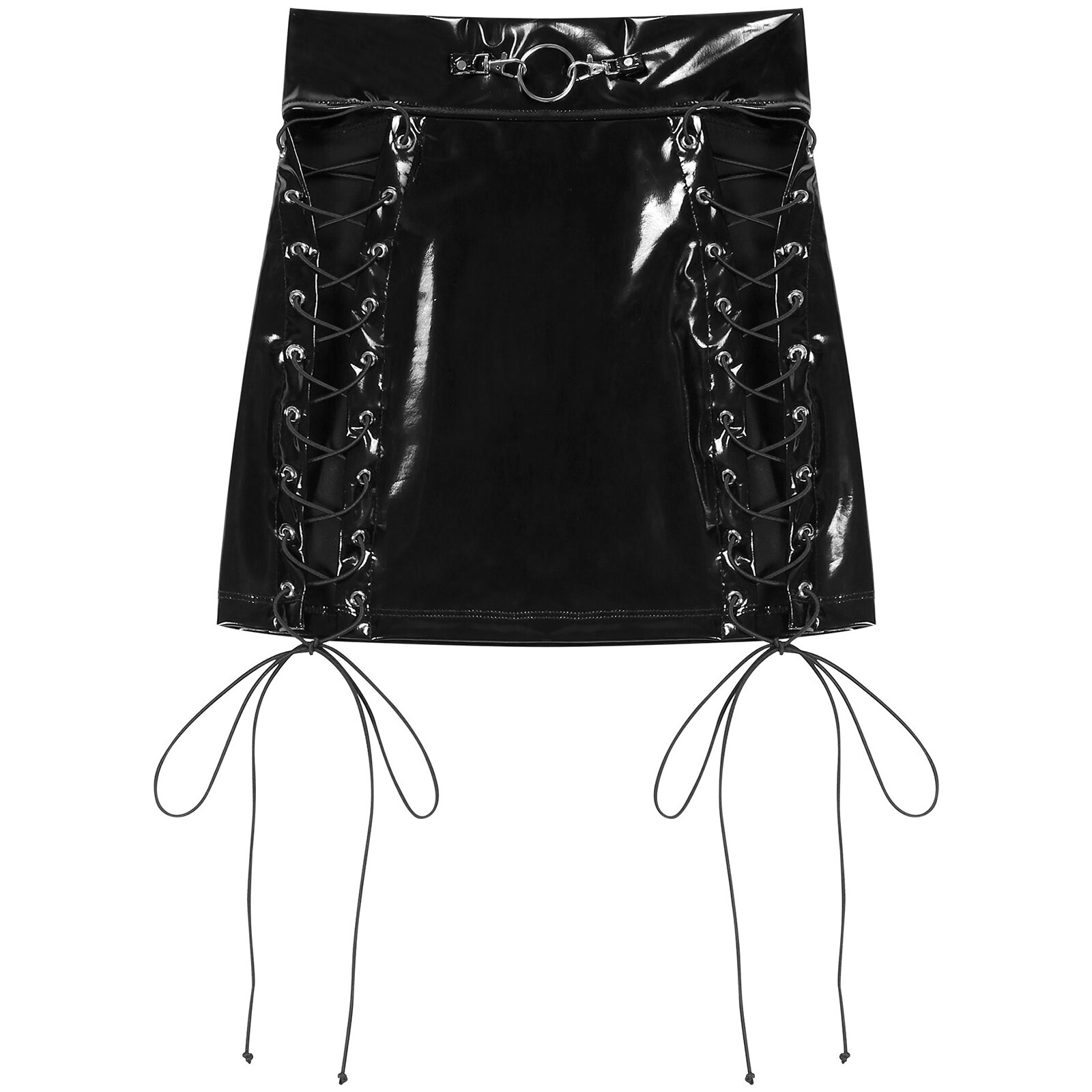 Mini-jupe-ajour-e-lacets-en-Latex-pour-femmes-tenue-de-soir-e-gothique-Clubwear-spectacle