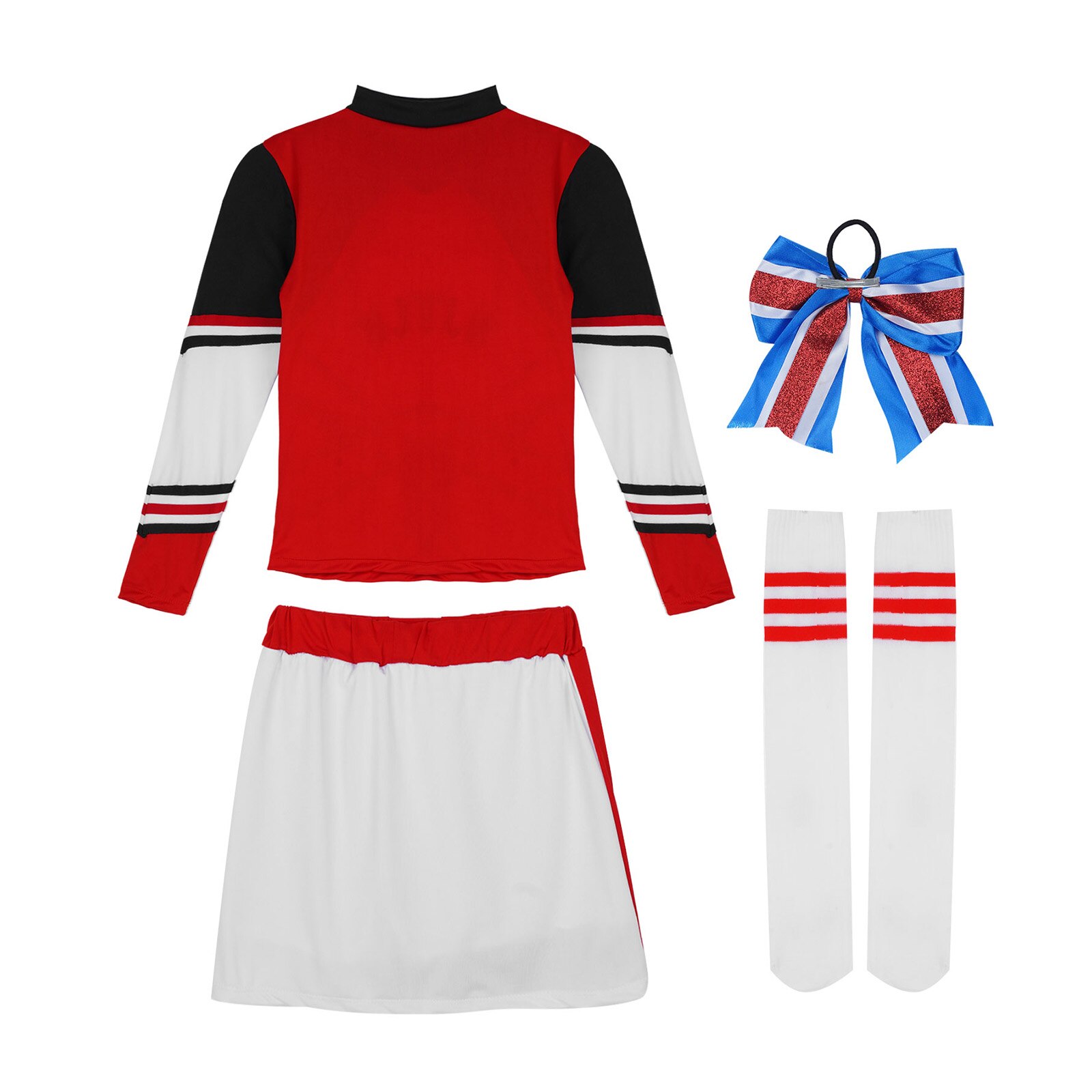 Uniforme-de-pom-pom-girl-pour-filles-uniforme-d-cole-pour-femmes-hauts-en-Patchwork-manches