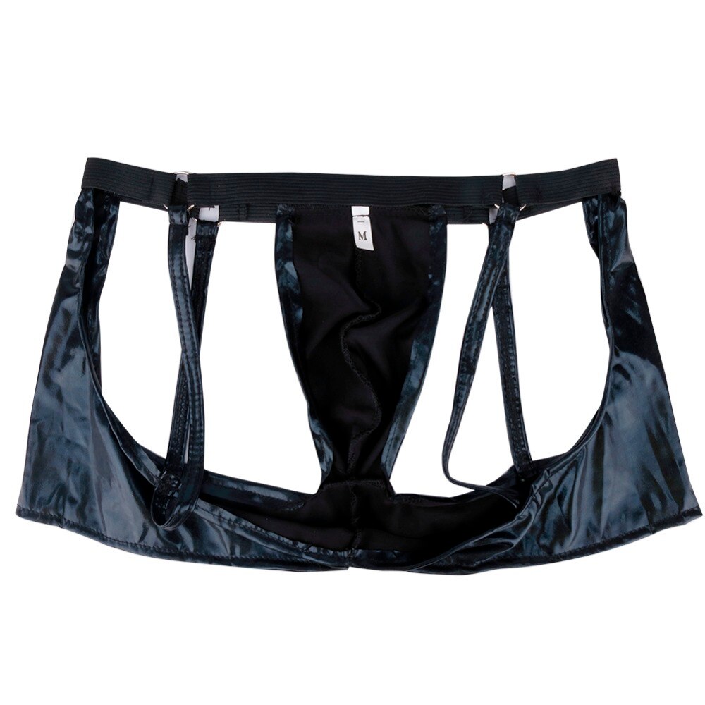 Boxer-en-cuir-verni-pour-hommes-cale-ons-bretelles-poche-sous-v-tements-Gay-fesses-Lingerie