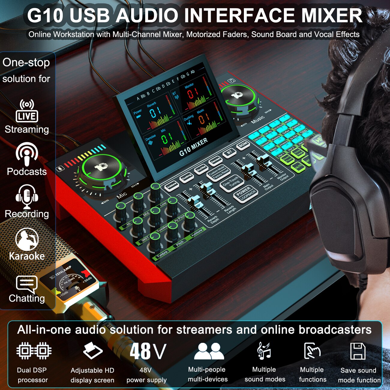 M-langeur-et-effets-vocaux-Interface-Audio-USB-quipement-de-Podcast-carte-son-G10-changeur-de