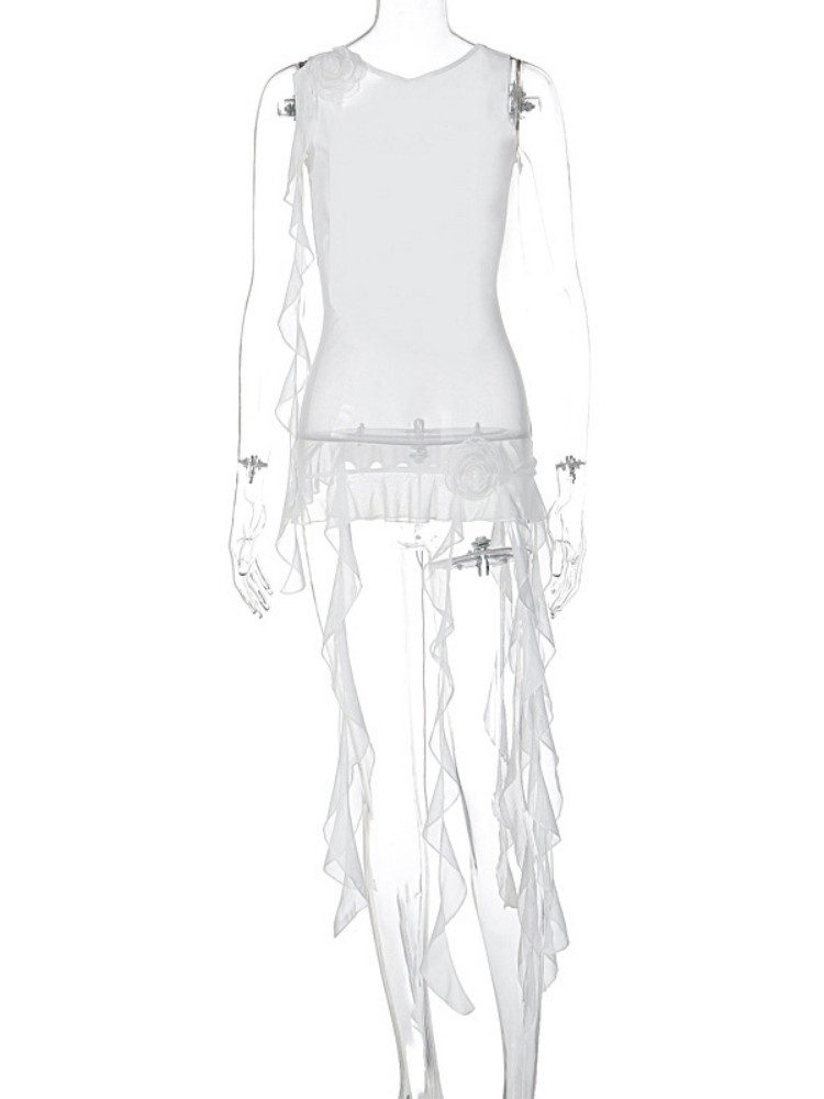 Haut-court-en-maille-pour-femmes-blanc-transparent-dos-nu-v-tements-esth-tiques-Long-gland