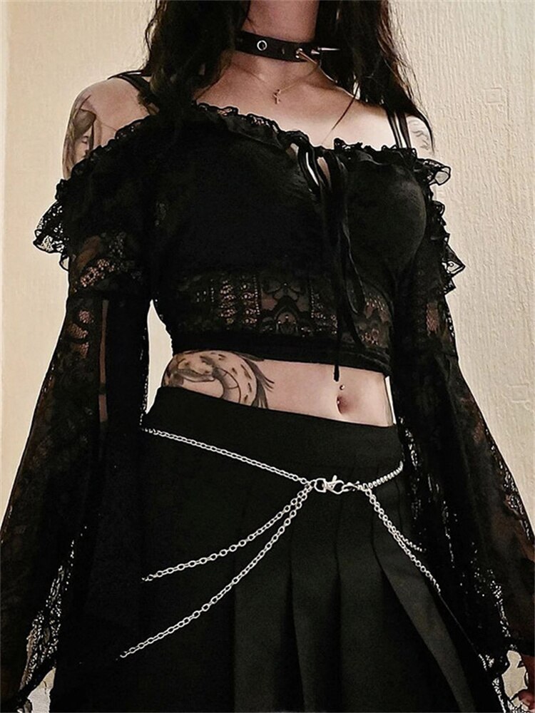 V-tements-noirs-gothiques-transparents-pour-femmes-Y2k-dentelle-Sexy-pull-licou-Camis-Tops-couleur-unie